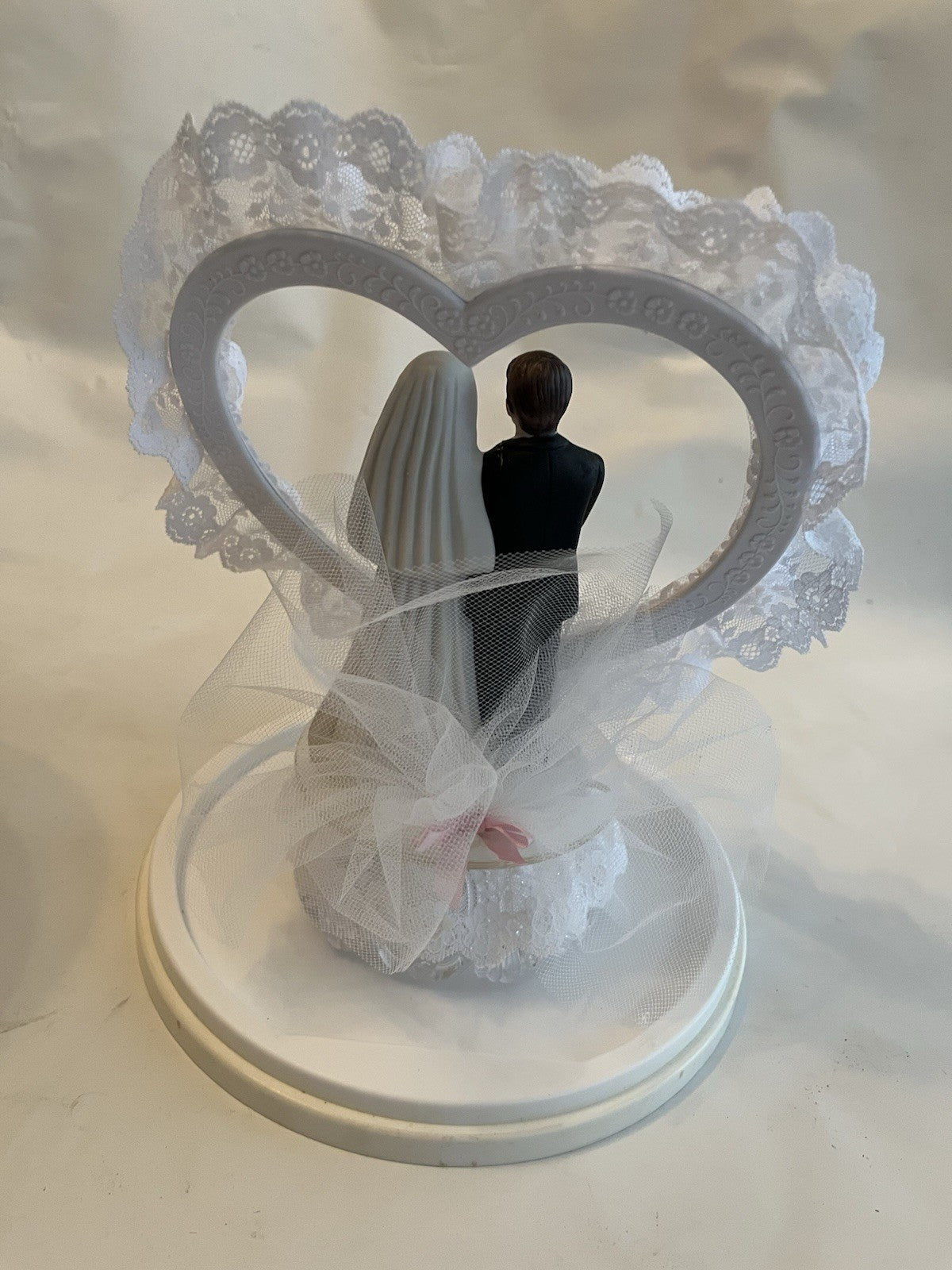 Vintage/ MCM Wedding Cake Topper With Heart Arch, Lace; Original Case NOS