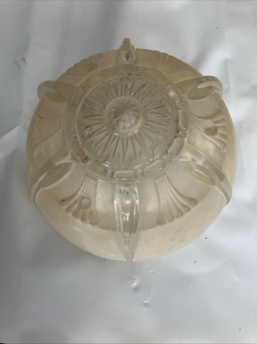 2-6” Wide Vintage Art Deco Beige Glass Ceiling Light Fixture Cover Set; EVC