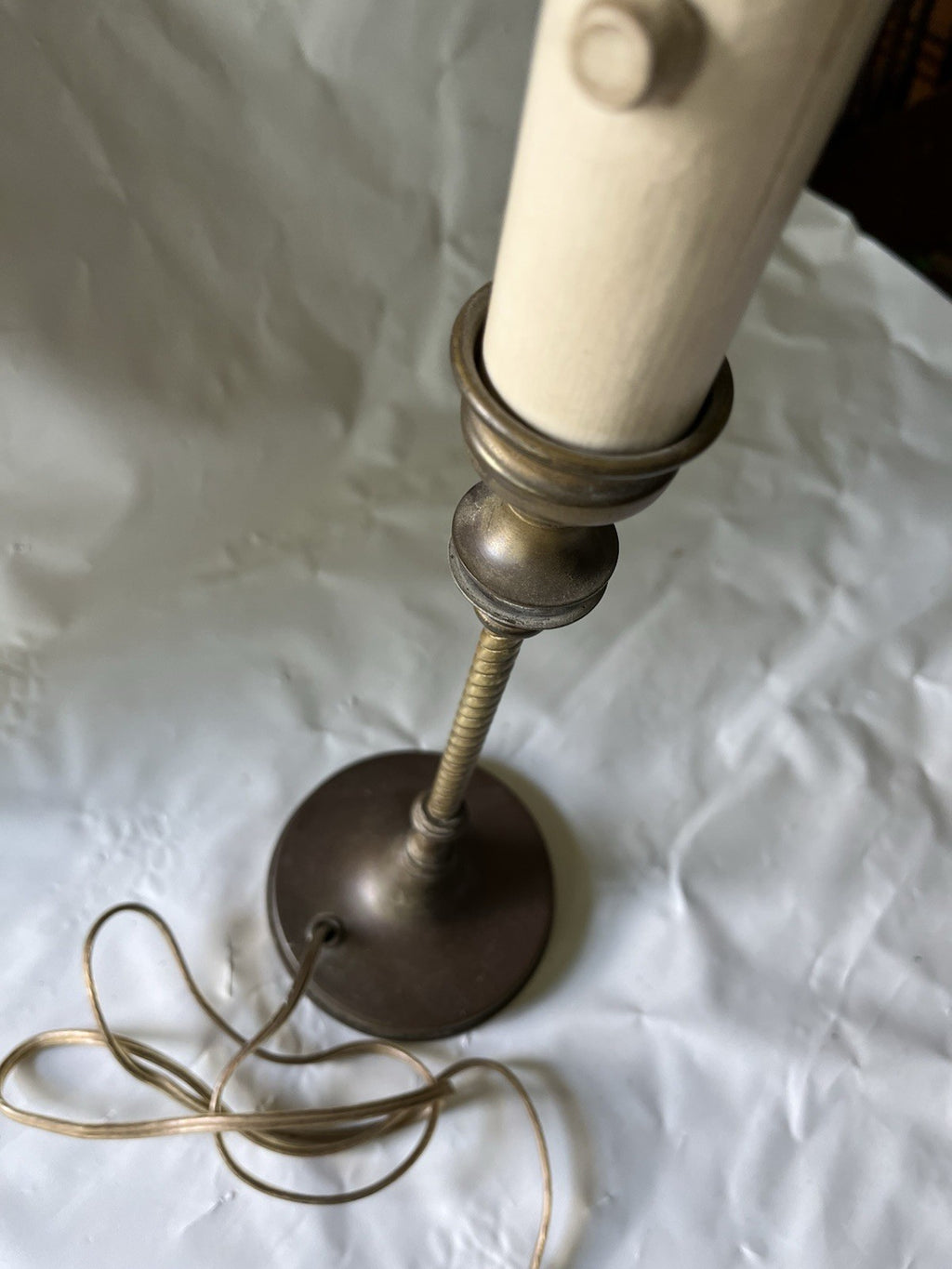 Vintage Candlestick/ Boudoir Brass Lamp, 13” Tall.
