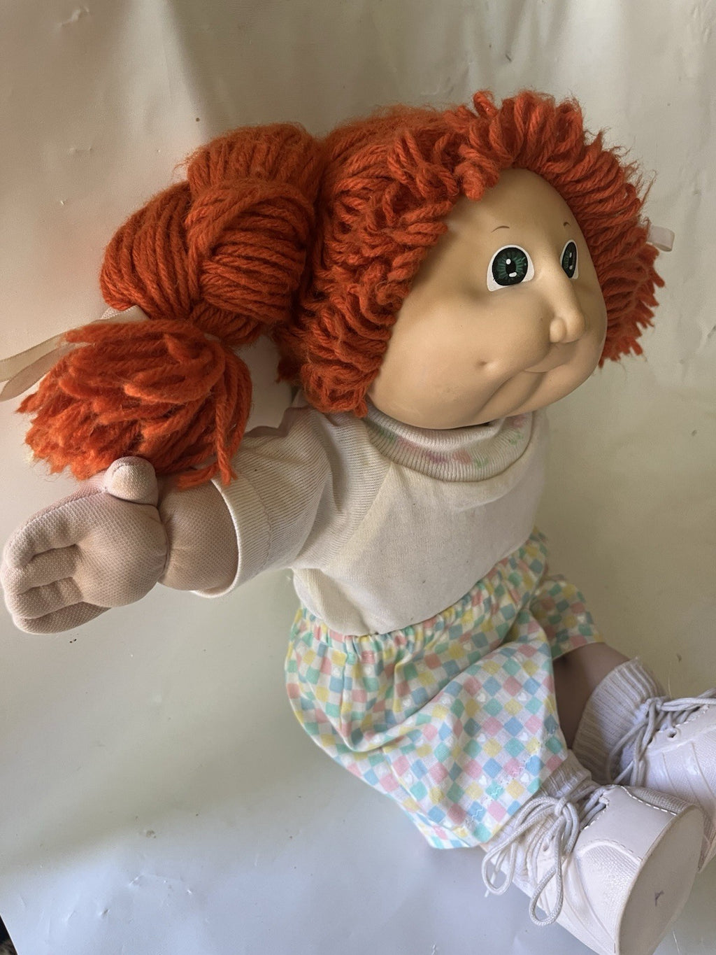 Vintage Cabbage Patch Kids 16” Girl Red Braided Pigtails/ Green Eyes
