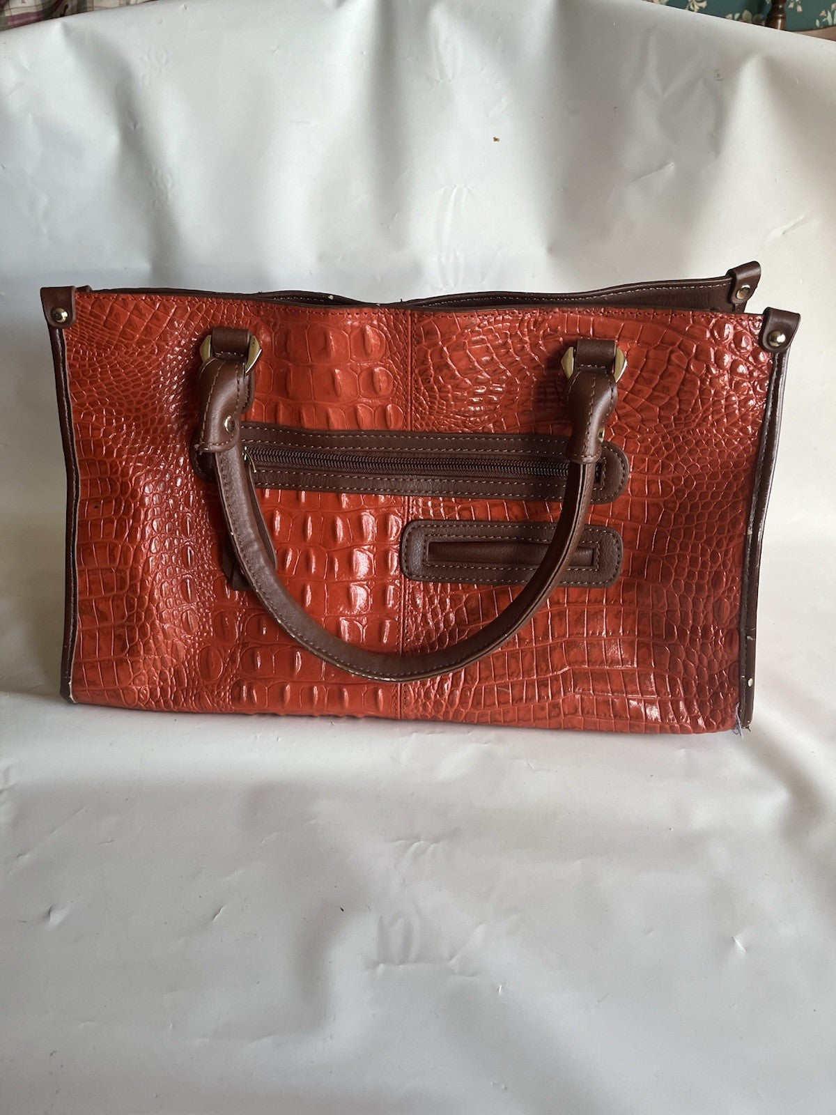 MC Women’s Orange Leather And Faux Alligator/snake Print Purse