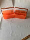 Two- Vintage Silverware Caddy Orange Pastic- Packware/ Serveware. BBQ/Picnic