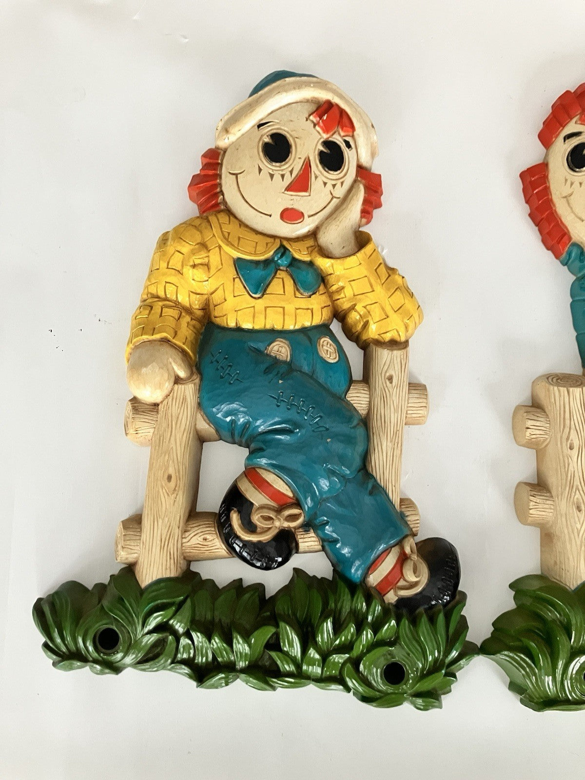 Bobbs Merrill Raggedy Ann & Raggedy Andy Wall Decor Plaques Set 2 1977 Vintage