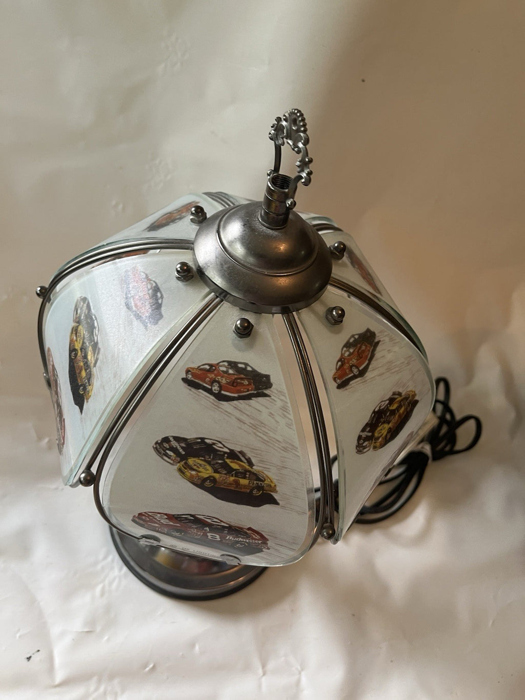 Vtg OK Lighting NASCAR Tiffany Style Touch Lamp; Earnhardt Sr, Jr Others. Works!