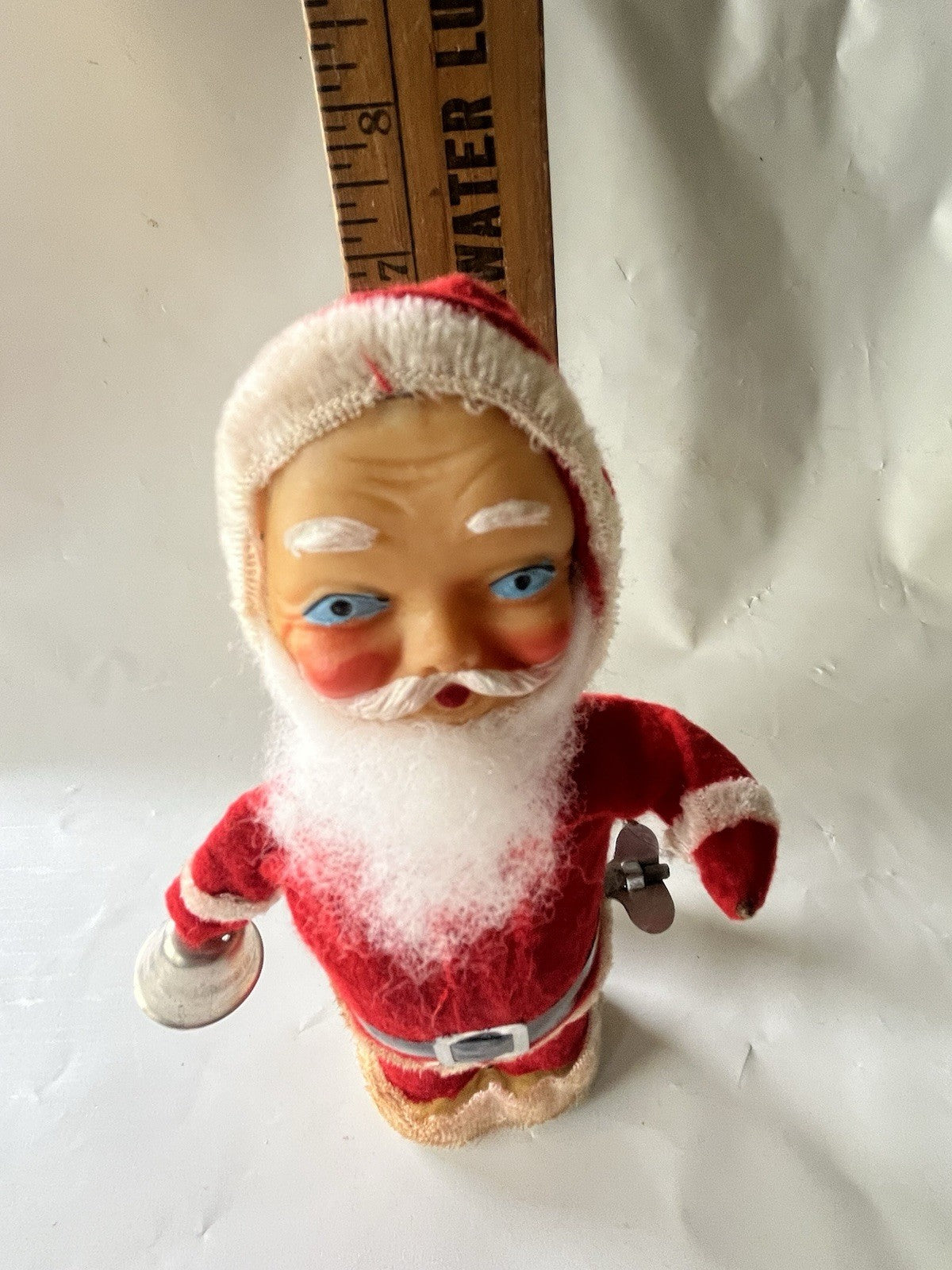 Vintage MCM 1950/60’s Mechanical Santa Claus Alps 6.5" Tall, Blue Eyes. Works!