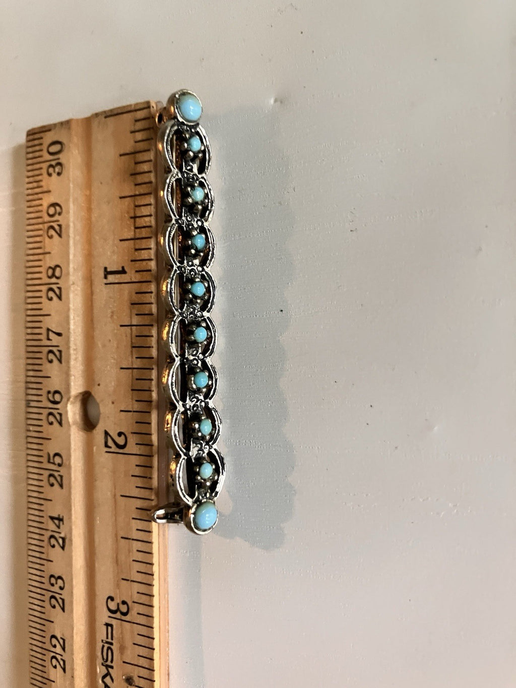 Vintage Faux Turquoise Silvertone Metal Brooch & Clip On Earrings