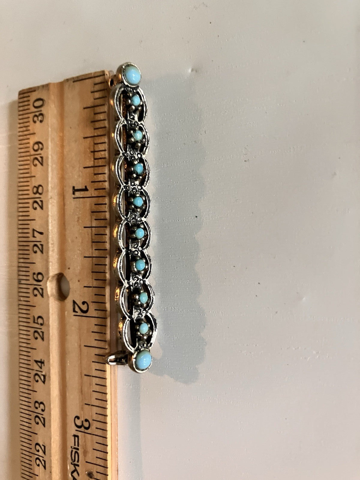 Vintage Faux Turquoise Silvertone Metal Brooch & Clip On Earrings