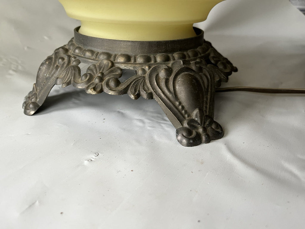 Vintage Hurricane GWTW Electric Lamp Yellow Hand painted Florals Base Only WORKS