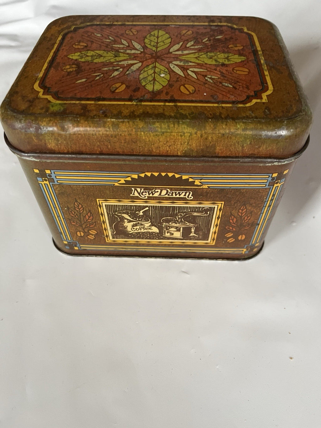 Vintage Cheinco Rectangular Tin Coffee Canister Antique Style