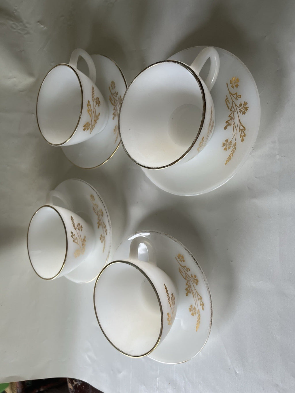 Vintage Fireking Milk Glass With Meadow Gold Detail Mix Lot, See Photos