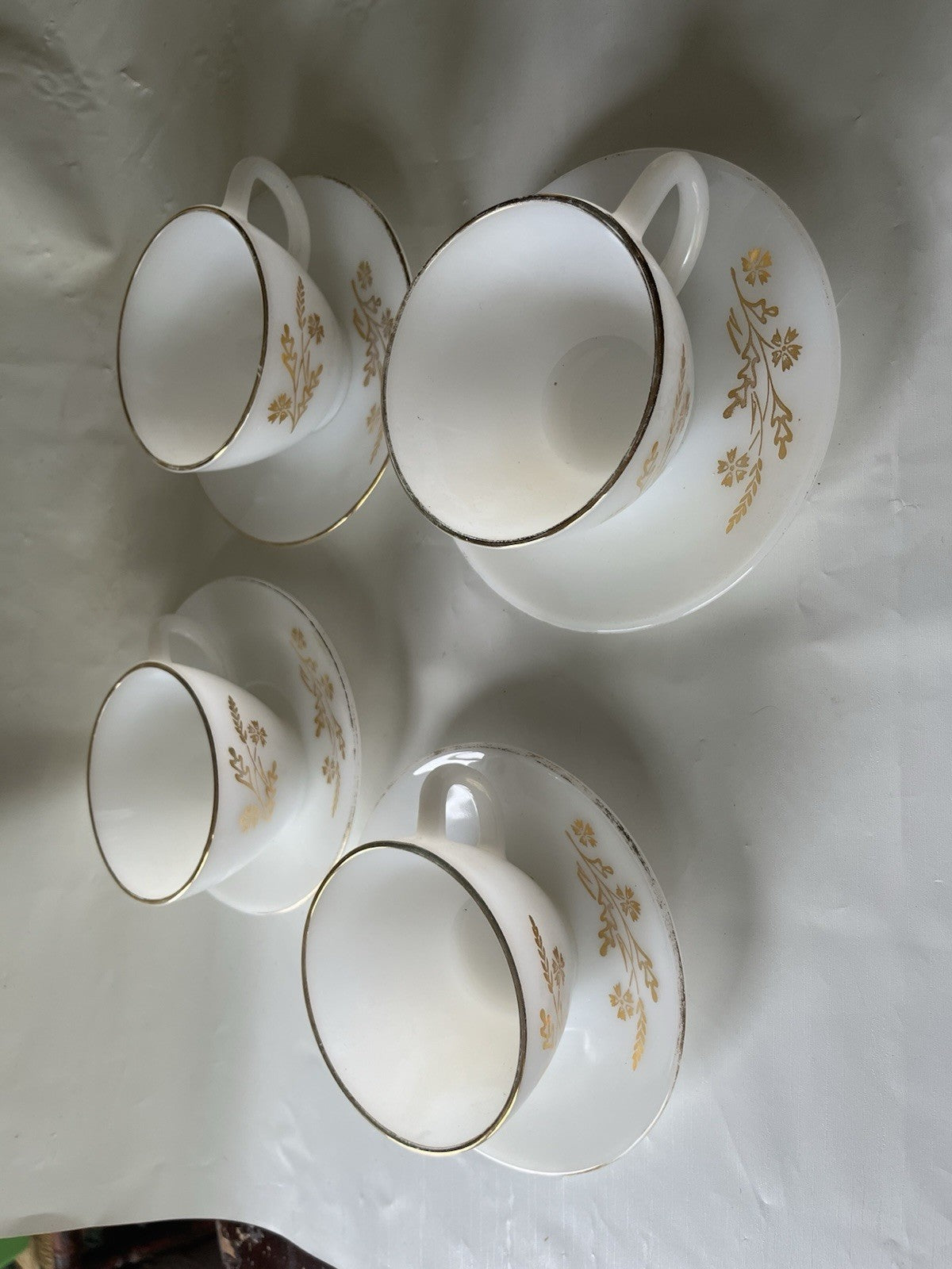 Vintage Fireking Milk Glass With Meadow Gold Detail Mix Lot, See Photos
