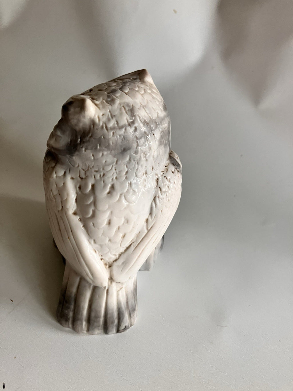 Pearlite Canada Grey Owl Sculpture Carved Detail Owl Statue 4”x3”x3”