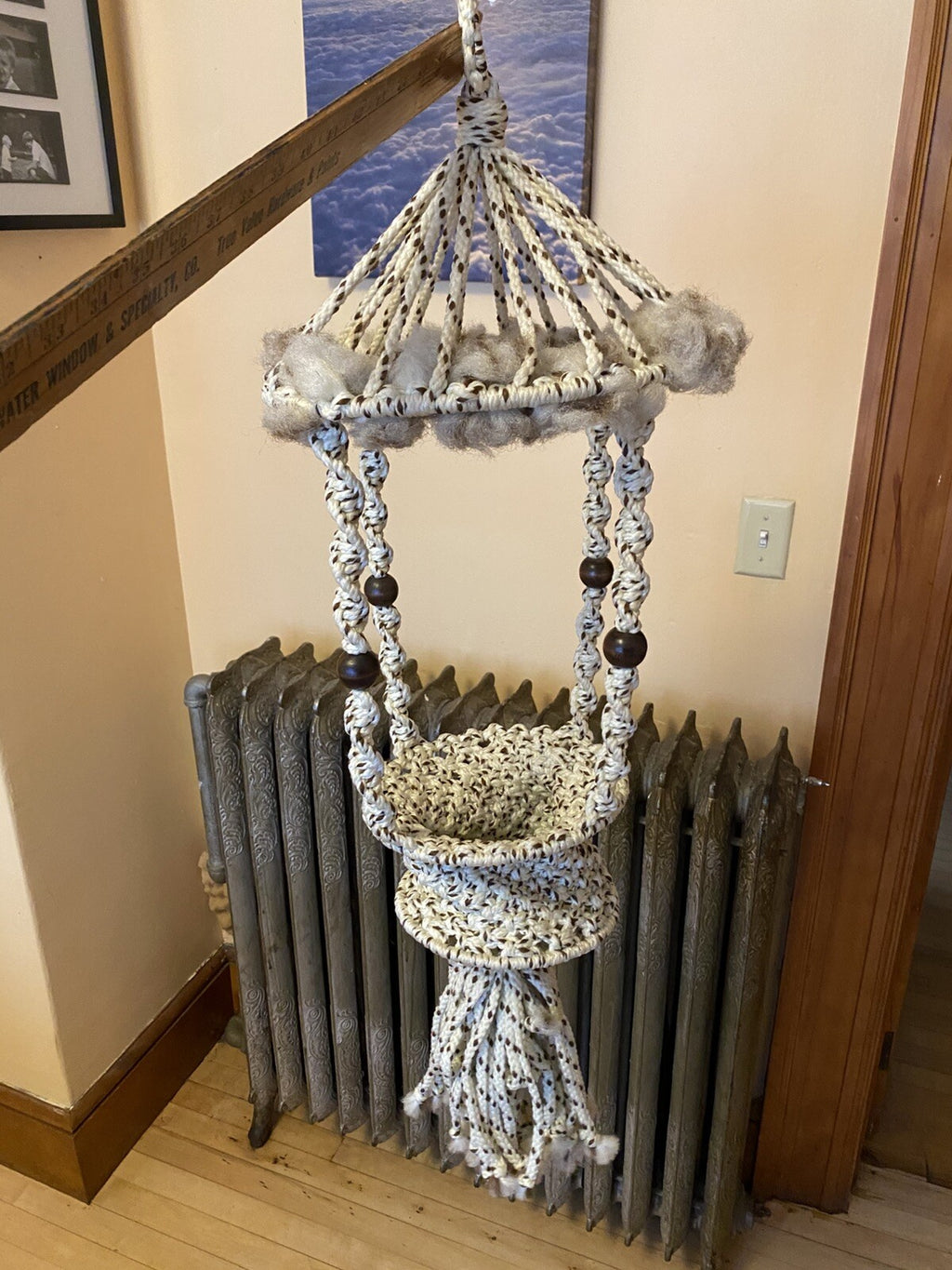 Vintage 1970s Macrame Plant Hanger Bird Cage 32”