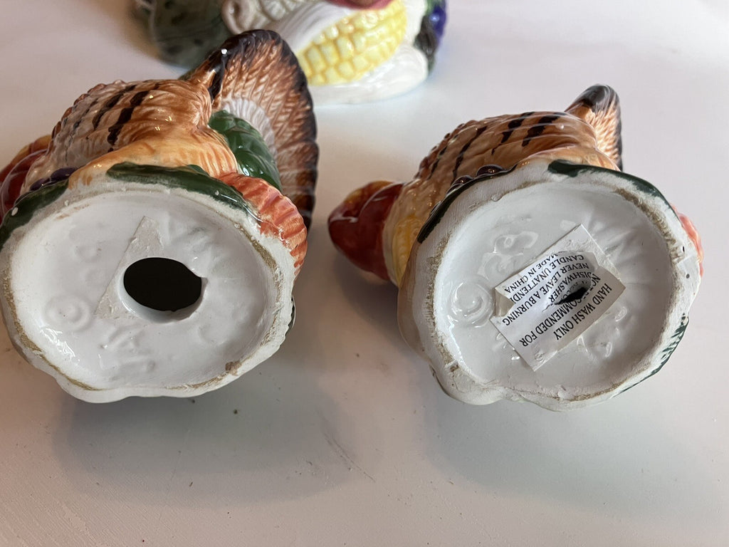 Jay Import Co. Thanksgiving Themed Ceramic Basket And Candlestick Holders (1997)