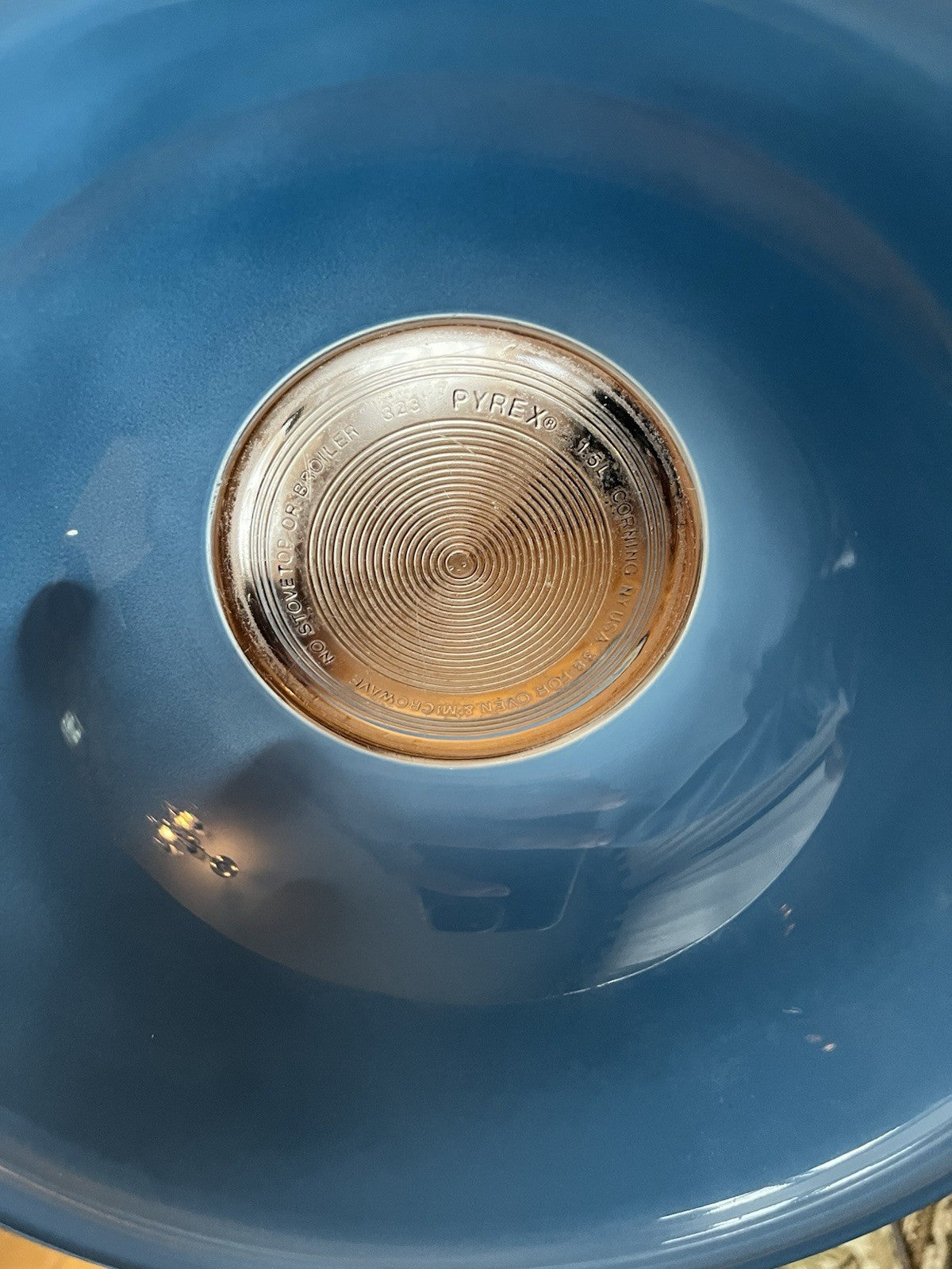 VTG  Pyrex 323 Moody Blue Mixing Bowl CLEAR BOTTOM 1.5 L Nesting Bowl