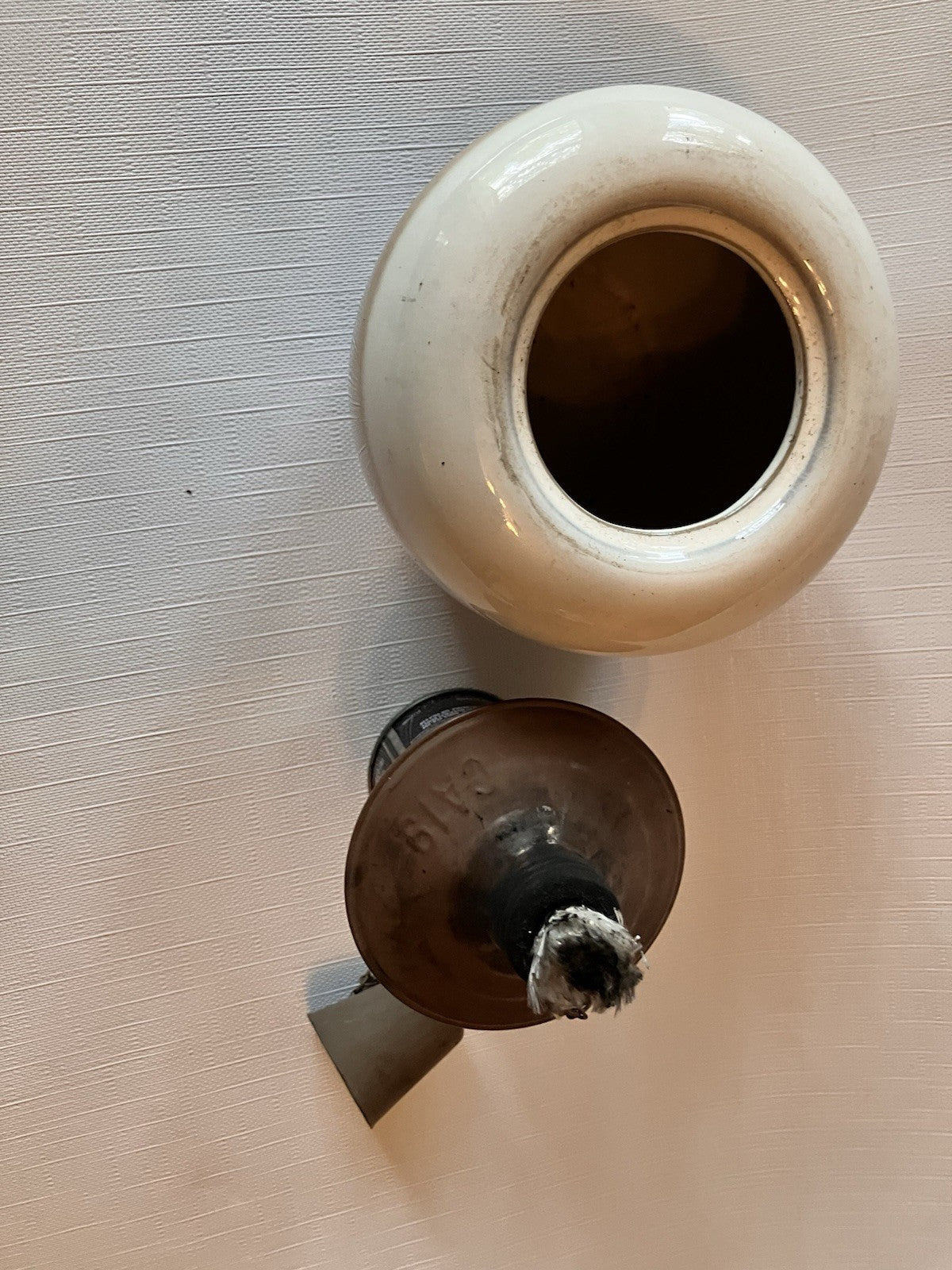 California Art Pottery Oil Lamp  With Metal Topper In Monotone Browns; EVC.