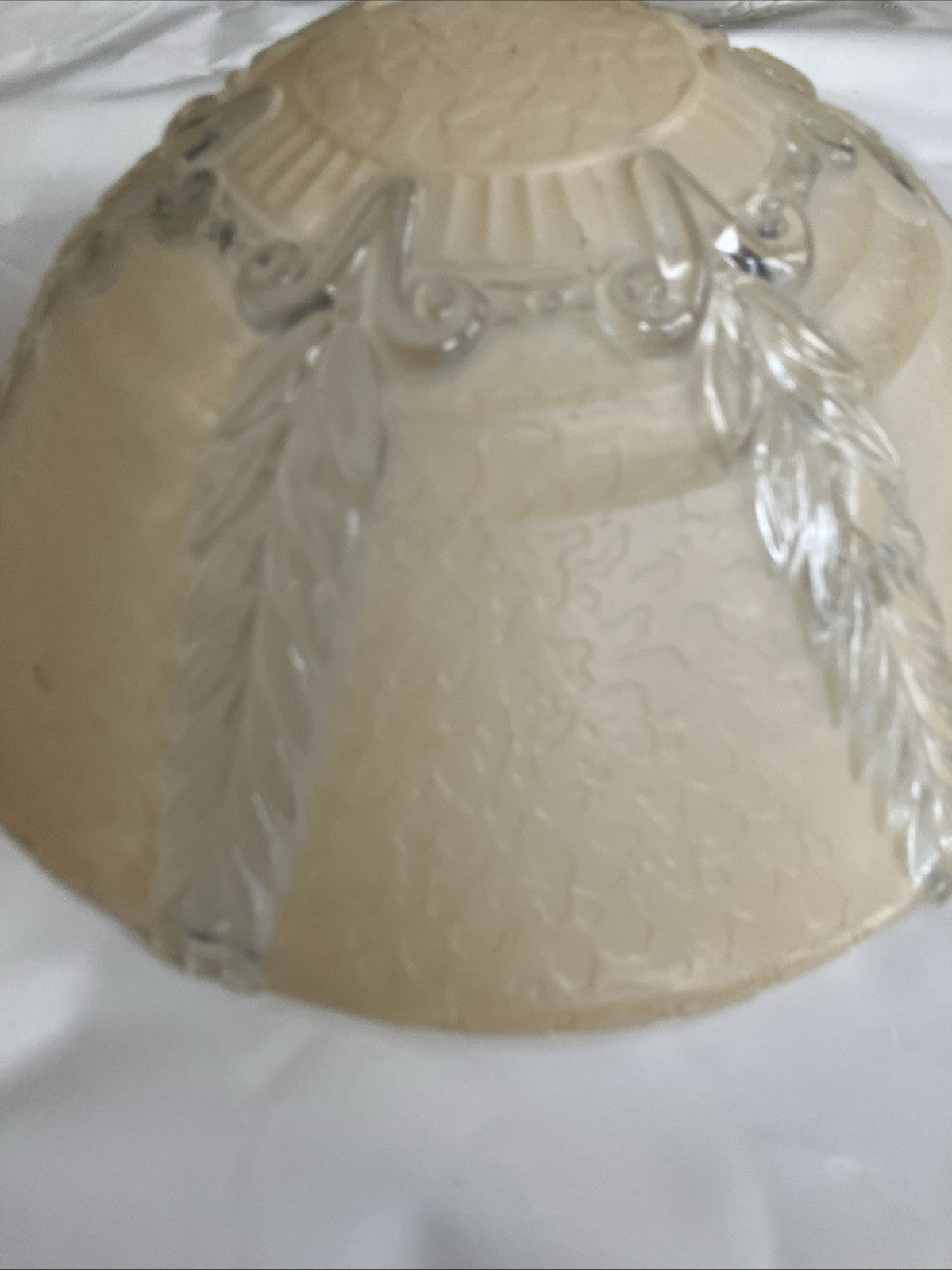 Vintage 1920s  Glass Light Fixture Ceiling Shade 3 Hole Opaque Beige Art Deco