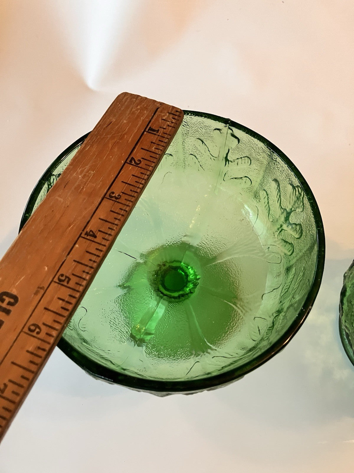 Vintage E.O. BRODY Crinkle Green Glass Flower Vases 8" And 5.5”