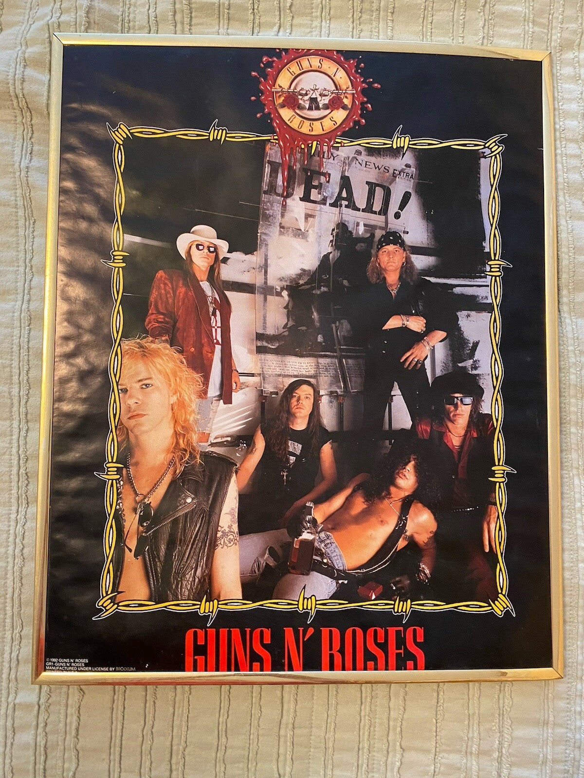 1992 Guns N’ Roses Cardboard Backed Poster 20x16”
