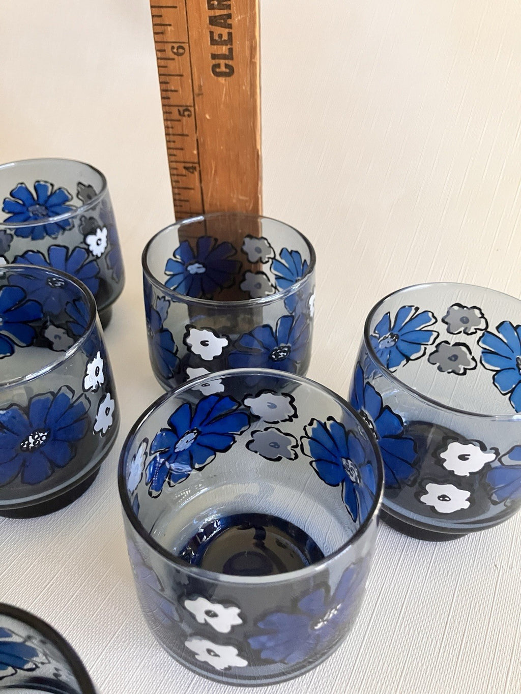 Set of 13 Vintage Libbey Camellia Blue Floral 8oz Juice Glasses EUC