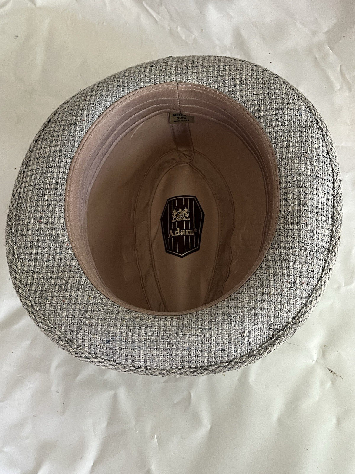 Vintage Men’s Adam Tweed Fedora Hat; 7-71/8 Medium Grey/tan Tweed Tone