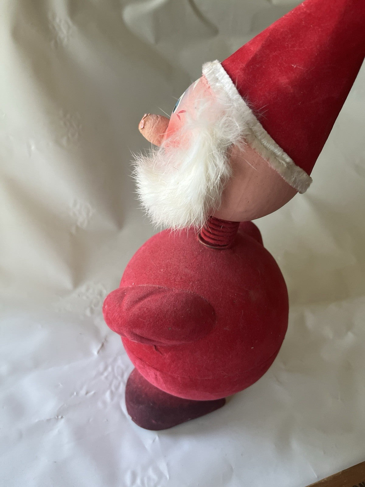 1946 WEST GERMANY 7” SANTA FIGURAL CANDY CONTAINER CHRISTMAS Flocked Paper Mache