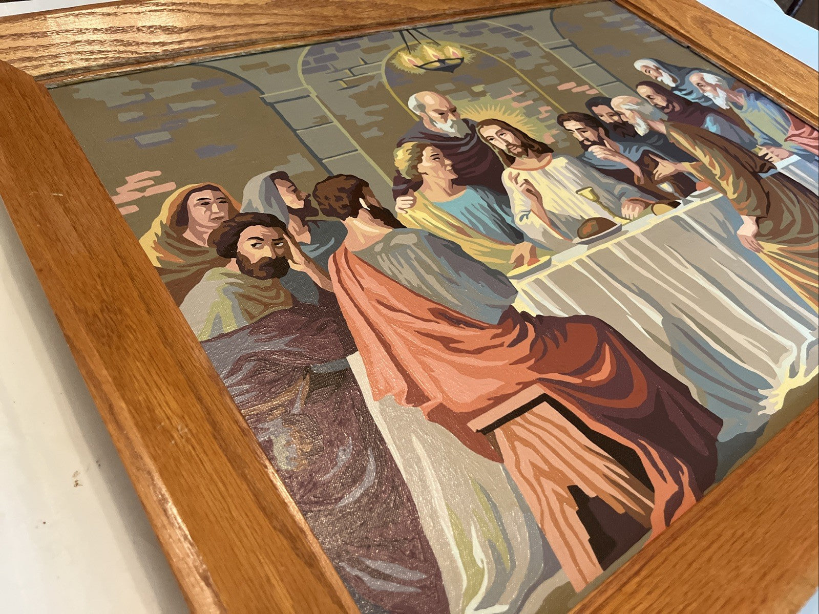 Vintage Paint By Numbers 21x27” “Last Supper” Framed Painting