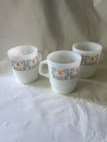 Vintage (3) Termocrisa Mexican Milk Glass Coffee Mug, D Handle, Filigree Design