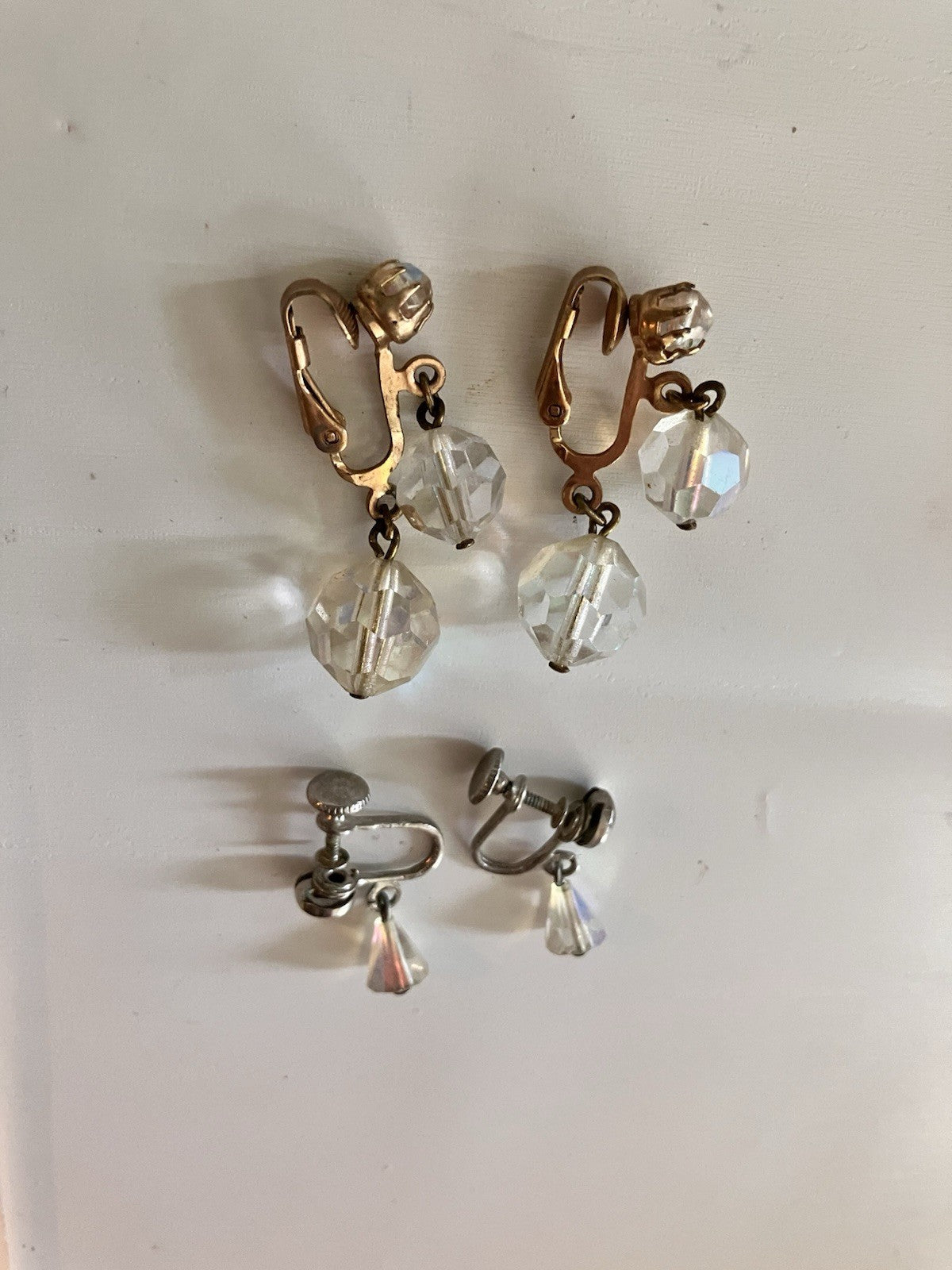 Vintage Aurora Borealis Rhinestone Clip Earrings (2 Pairs)