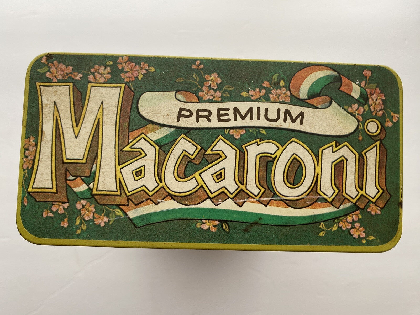 Vintage Casa Via Variccio Premium Macaroni Metal Tin Container Made In England