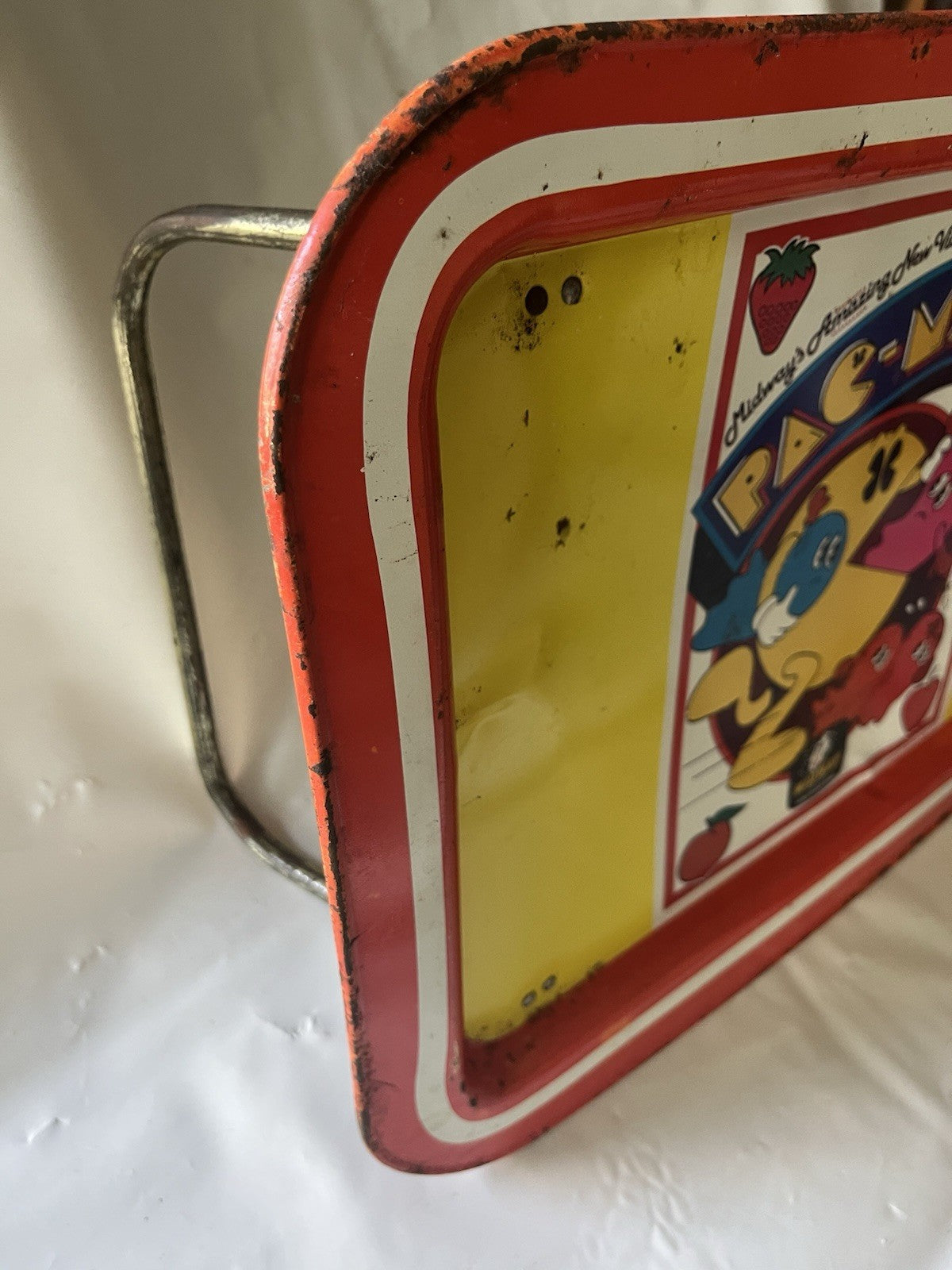 Vintage Orange Pac-Man Metal Lap & Bed TV Tray w/Folding Legs - Midway Co. *READ