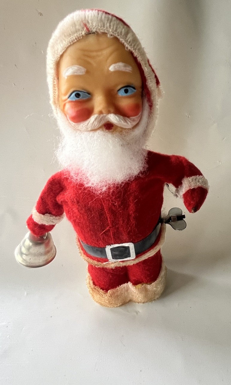 Vintage MCM 1950/60’s Mechanical Santa Claus Alps 6.5" Tall, Blue Eyes. Works!