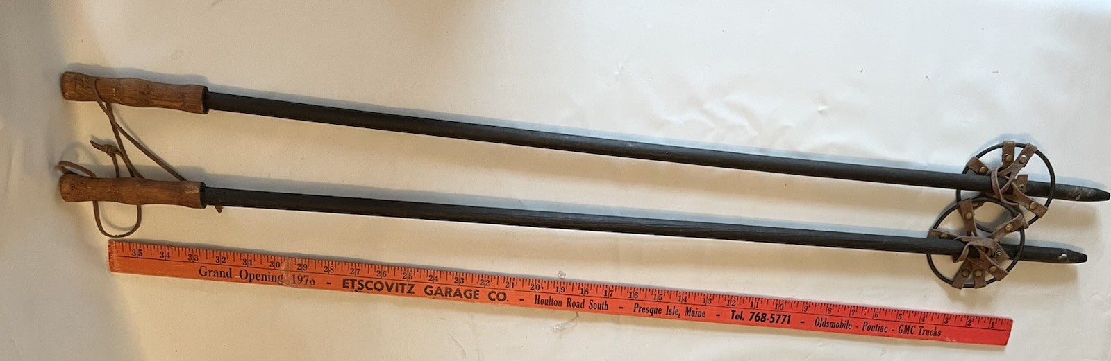 Vintage Wooden Decorative Ski Poles With Straps; 40” Long