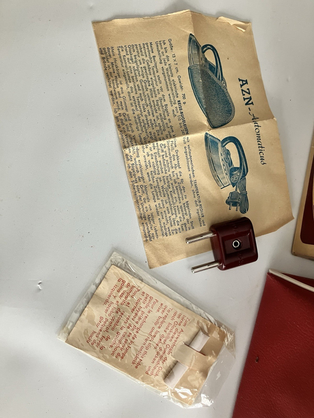 1950s German Zoeller Maroon Travel Iron W/ Original Box, Paper EVC, Never Used