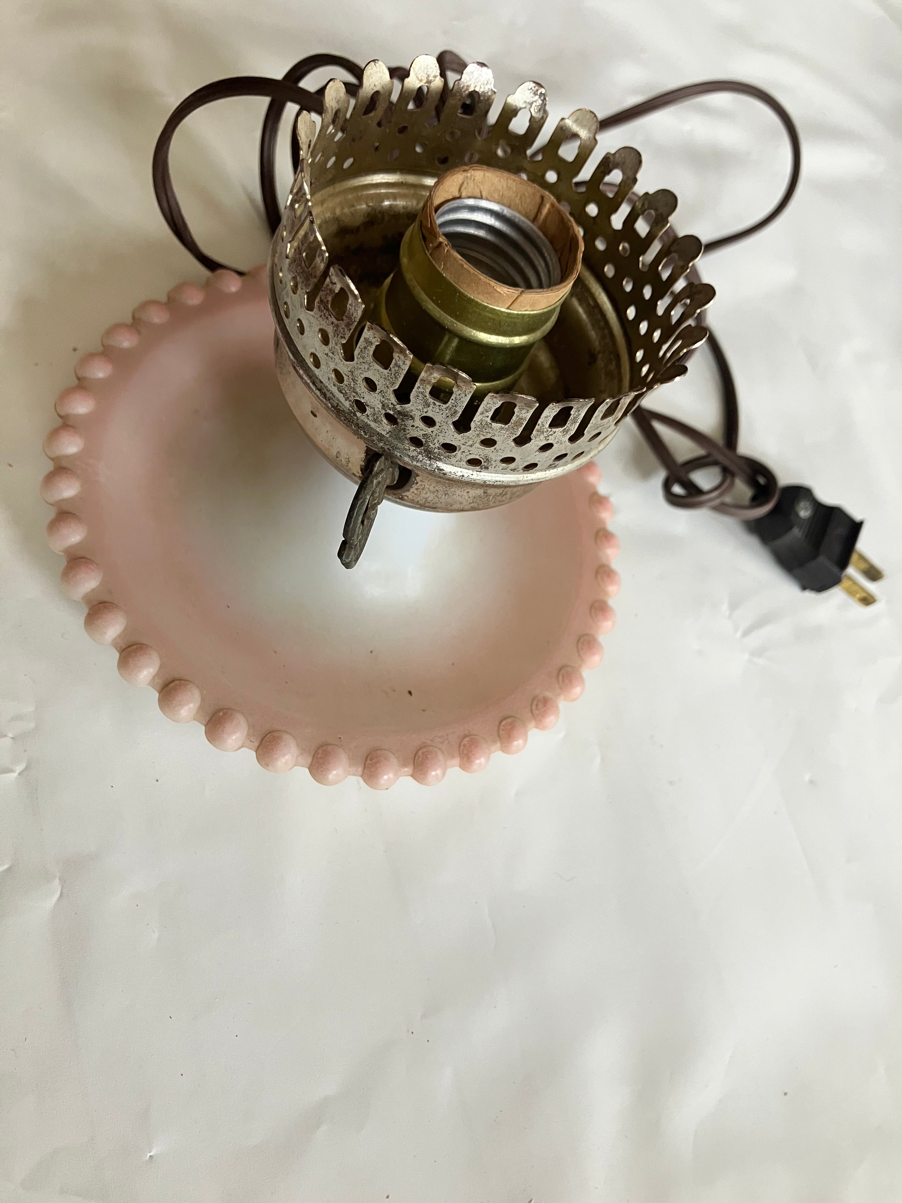 Vintage 1950s Pink Milk Glass Portable Electric Lamp