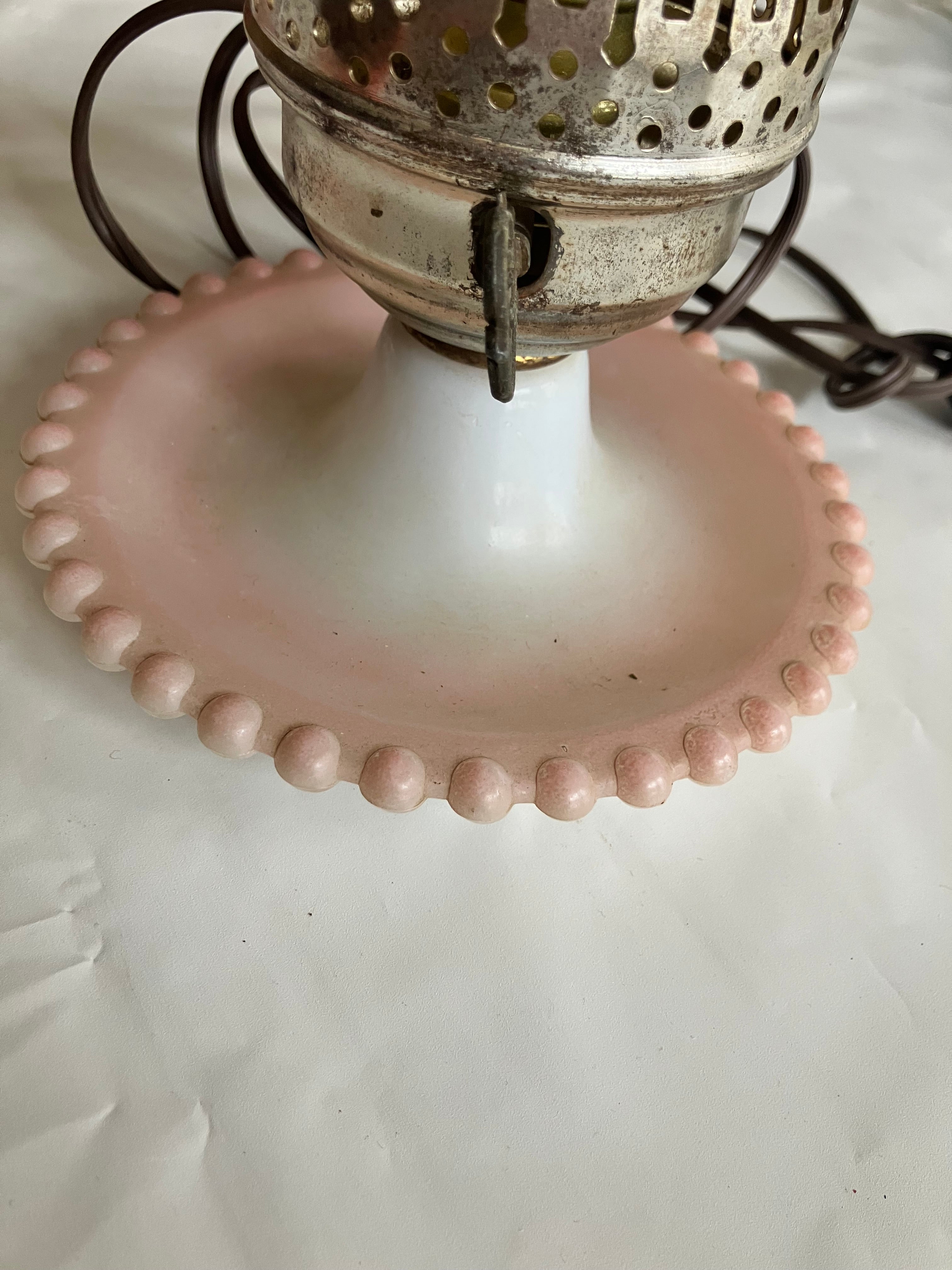 Vintage 1950s Pink Milk Glass Portable Electric Lamp