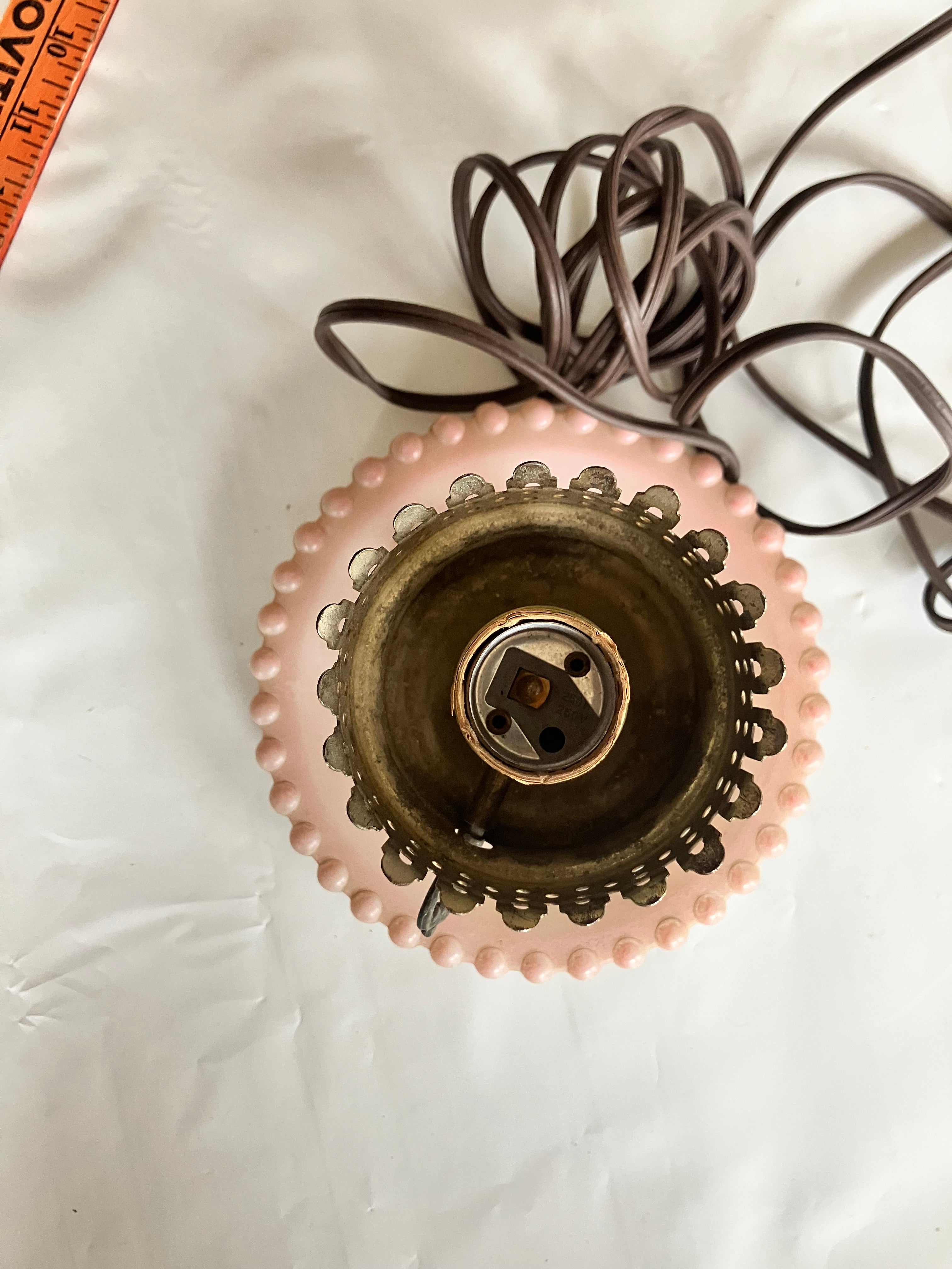 Vintage 1950s Pink Milk Glass Portable Electric Lamp