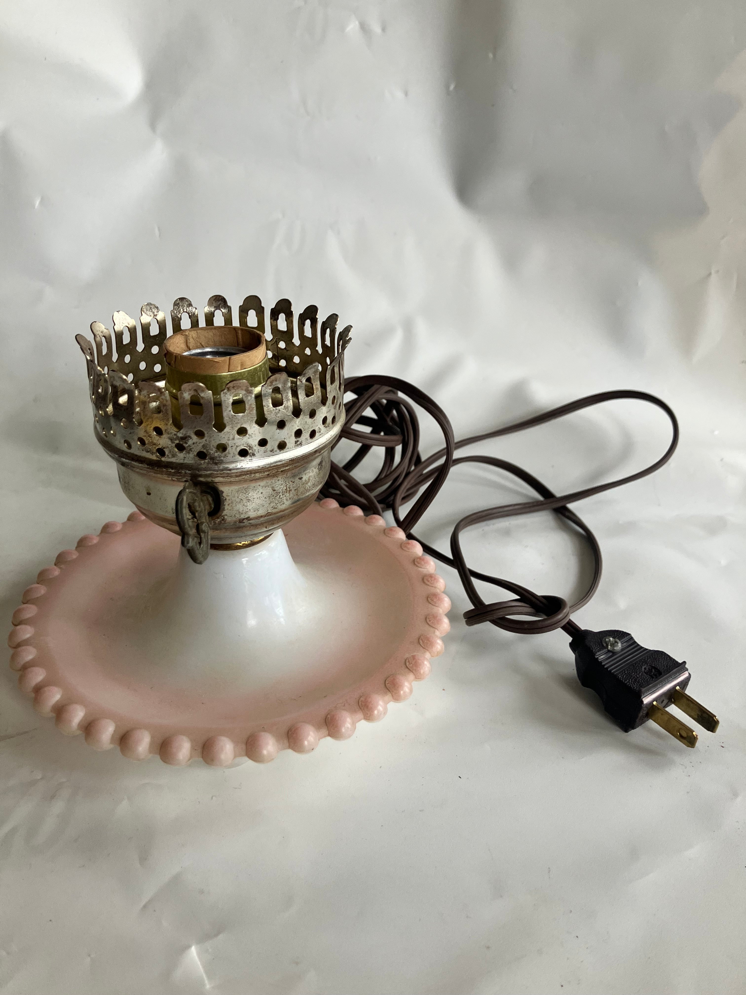 Vintage 1950s Pink Milk Glass Portable Electric Lamp