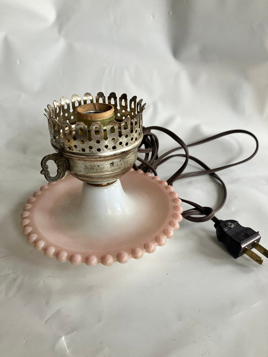 Vintage 1950s Pink Milk Glass Portable Electric Lamp