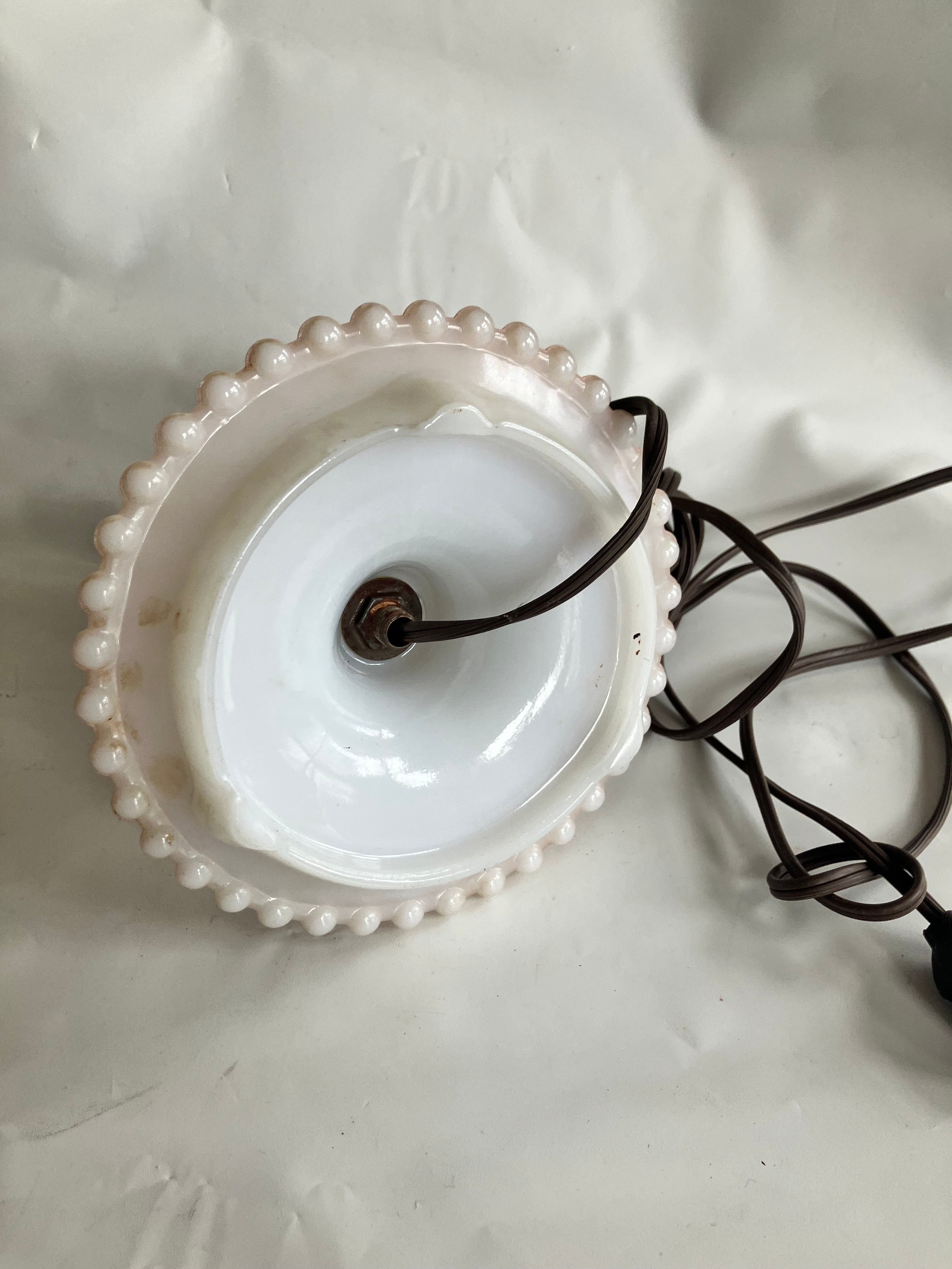 Vintage 1950s Pink Milk Glass Portable Electric Lamp