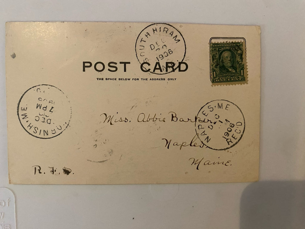 Kezar Falls Maine 1906 Postcard w Benjamin Franklin 1 Cent Stamp