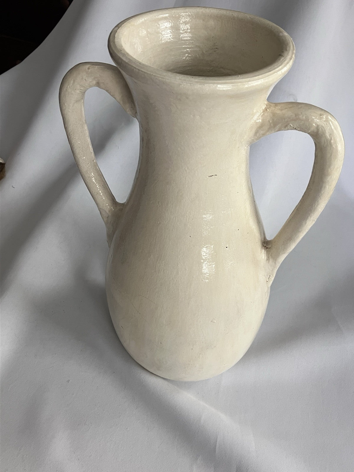 Cream Colored Double Handles Pottery Floor Vase/jug 