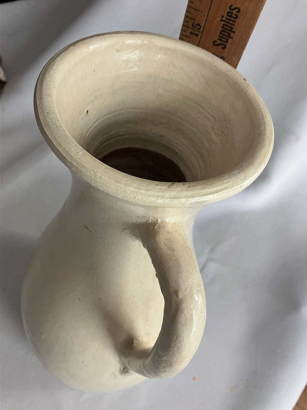 Cream Colored Double Handles Pottery Floor Vase/jug 