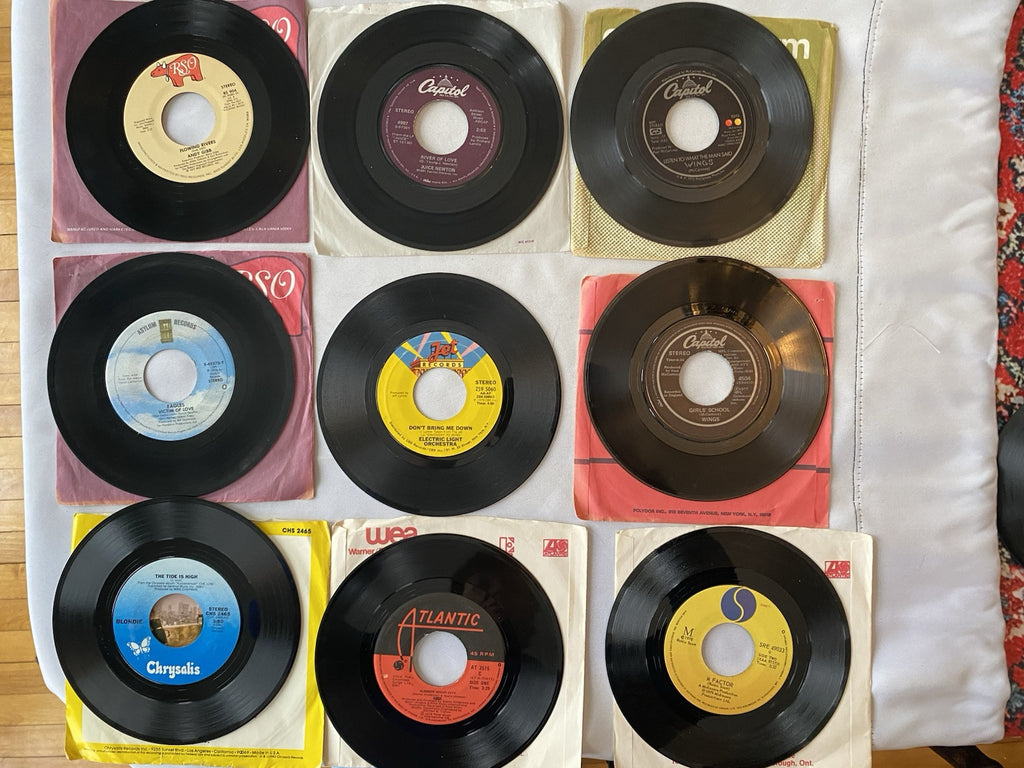Lot of 9 Rock/Pop 45 Records 70s 80s Blondie Wings Abba Eagles Gibbons Muzik