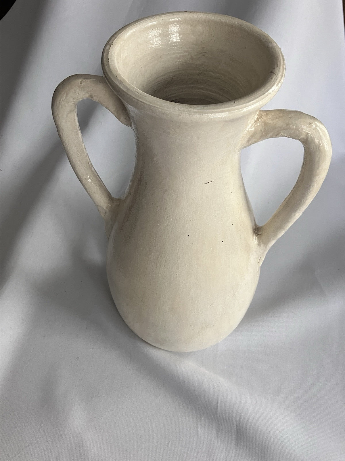 Cream Colored Double Handles Pottery Floor Vase/jug 