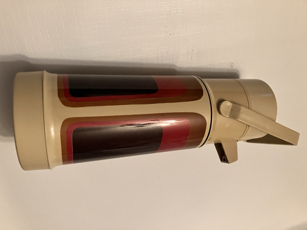 Vintage 1970s 1 Liter Pump-Handled Thermos;Abstract Design
