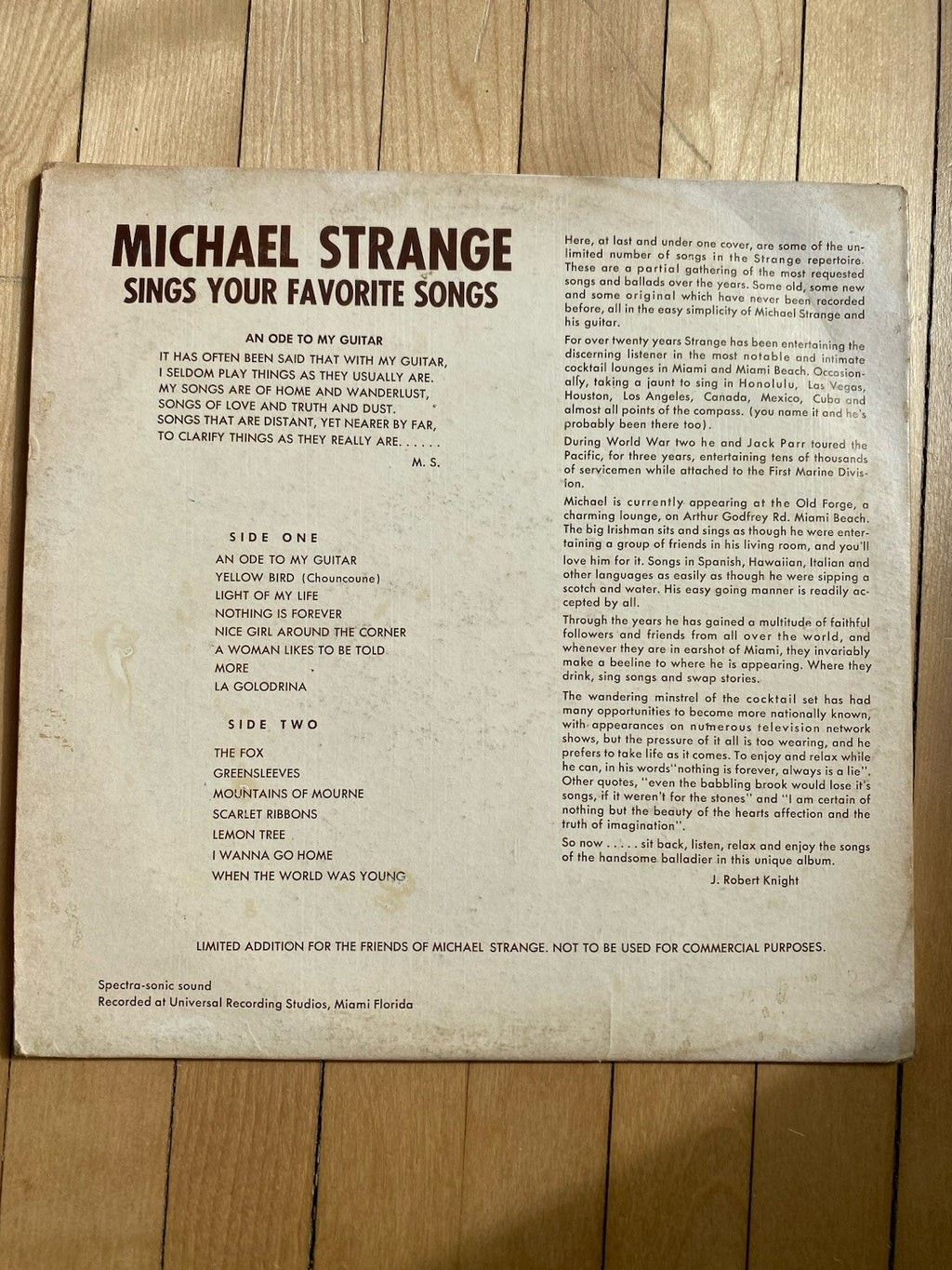 Michael Strange Sings your favorite songs Lp Vinyl Autographed