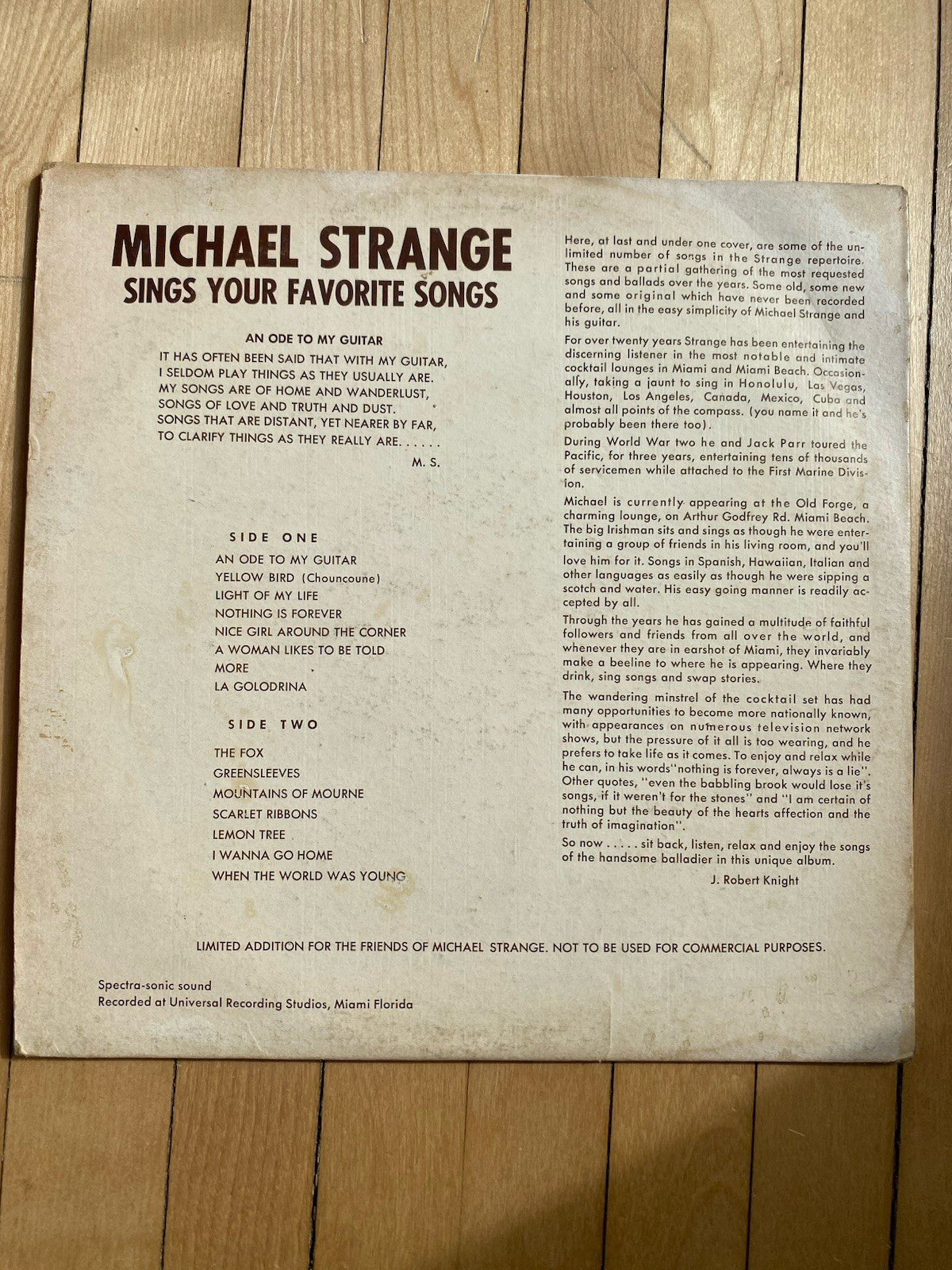 Michael Strange Sings your favorite songs Lp Vinyl Autographed