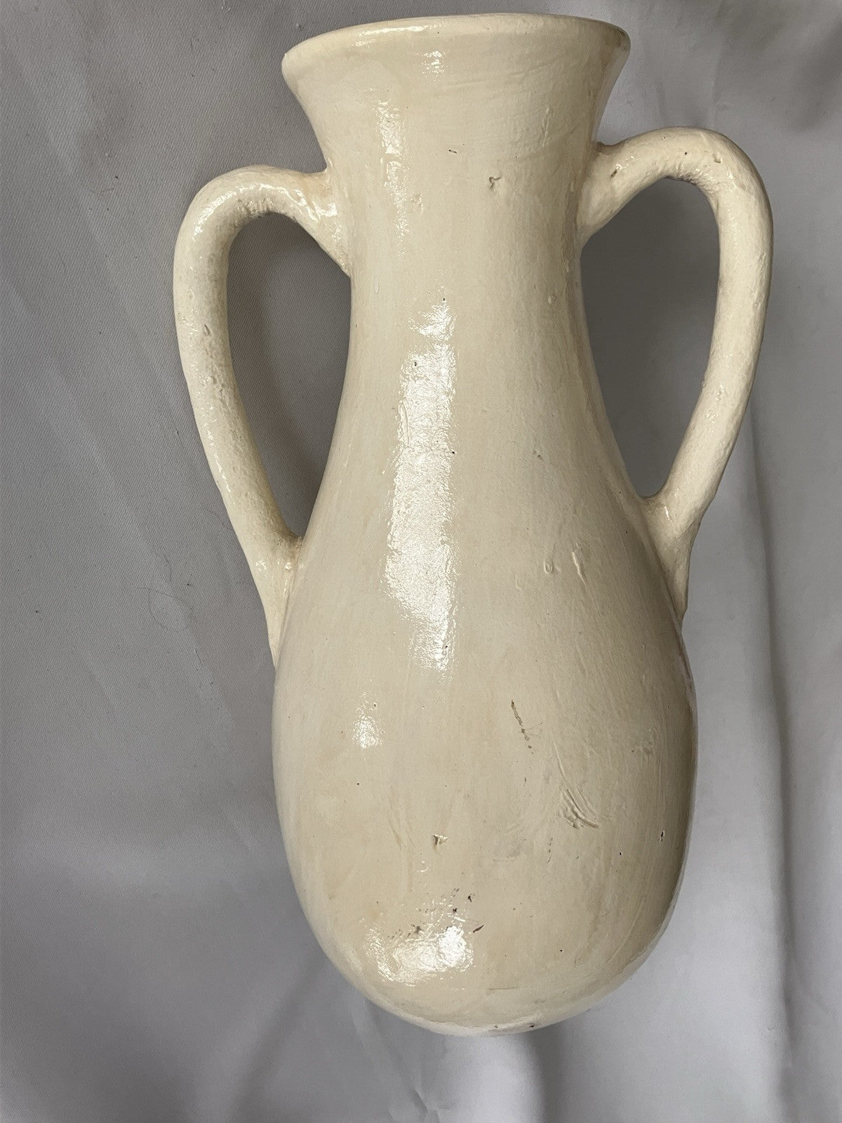 Cream Colored Double Handles Pottery Floor Vase/jug 
