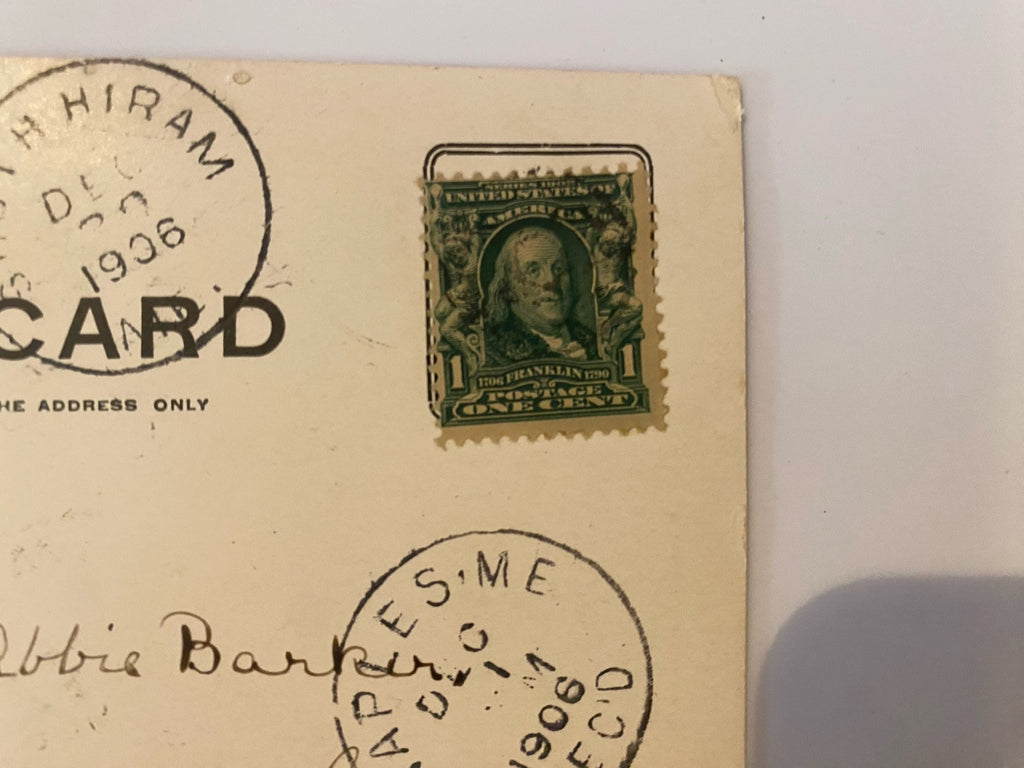Kezar Falls Maine 1906 Postcard w Benjamin Franklin 1 Cent Stamp